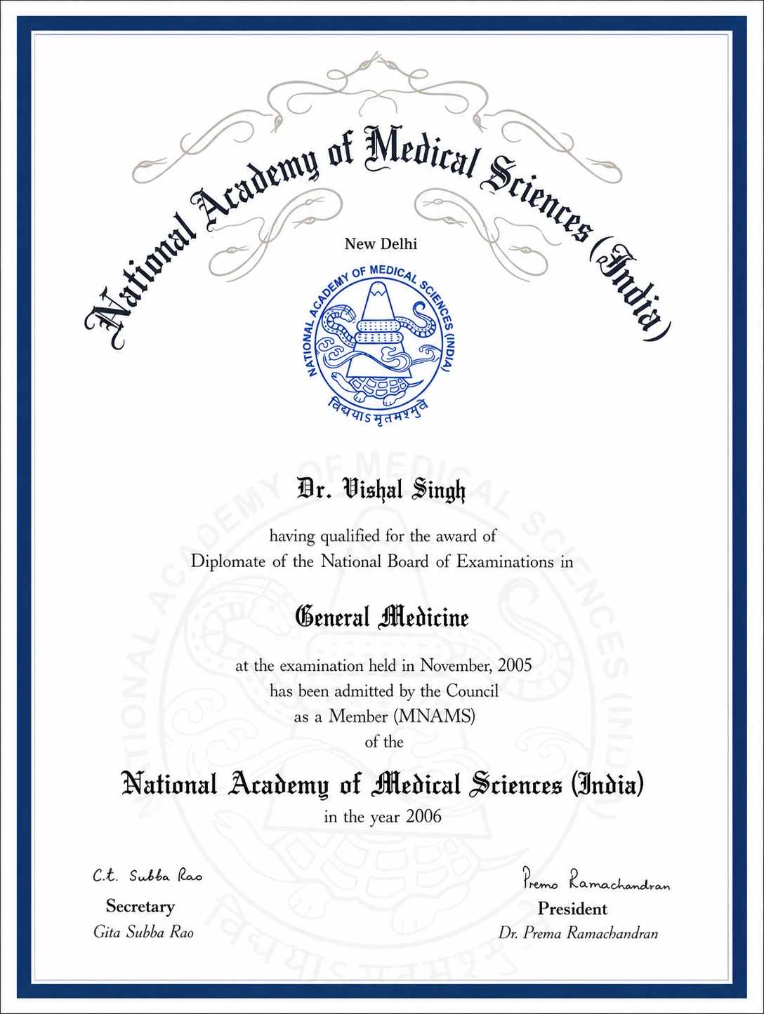 Dr. Vishal Singh Certificate 2