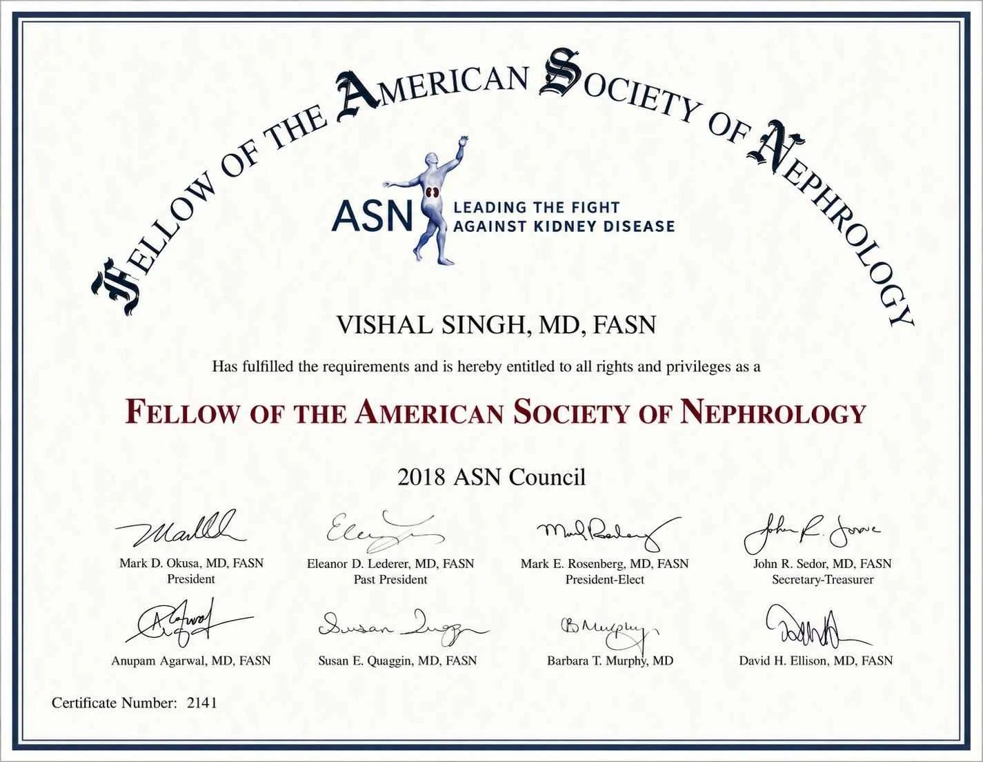 Dr. Vishal Singh FISN Fellowship - International Society of Nephrology